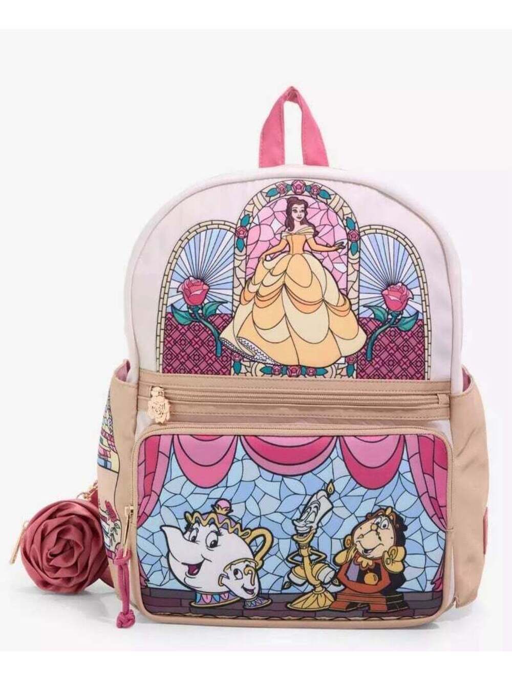 Disney Beauty and The Beast Stained Glass Portraits Backpack w/Rose Coin Purse